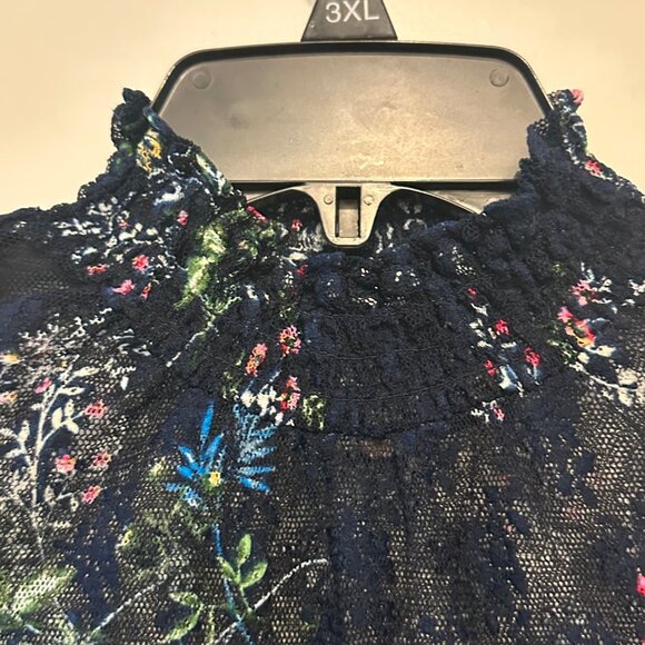 Black Sheer Floral Lace Top With Smocked Neck & Hem Short Puff Sleeves By Eyesha - Picture 6 of 7